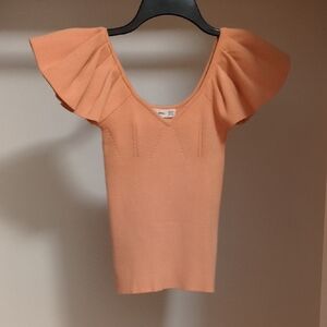 Mango Coral Ruffle Sleeve Blouse